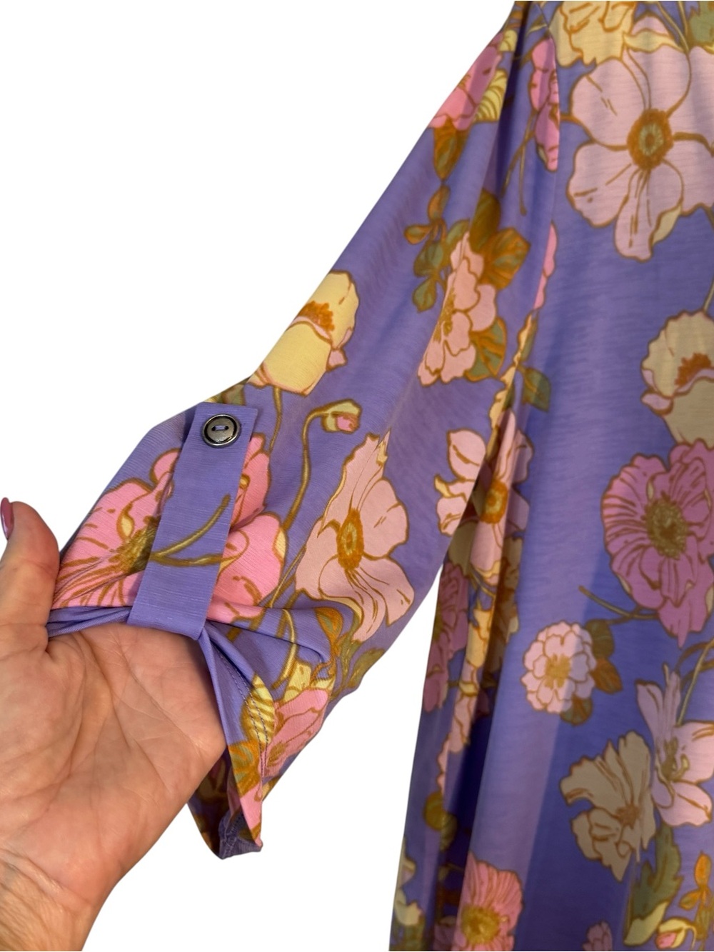 GORGEOUS Lavender/Purple Floral Split-Neck Tunic Top PLUS: 2X #Y - Picture 3 of 6